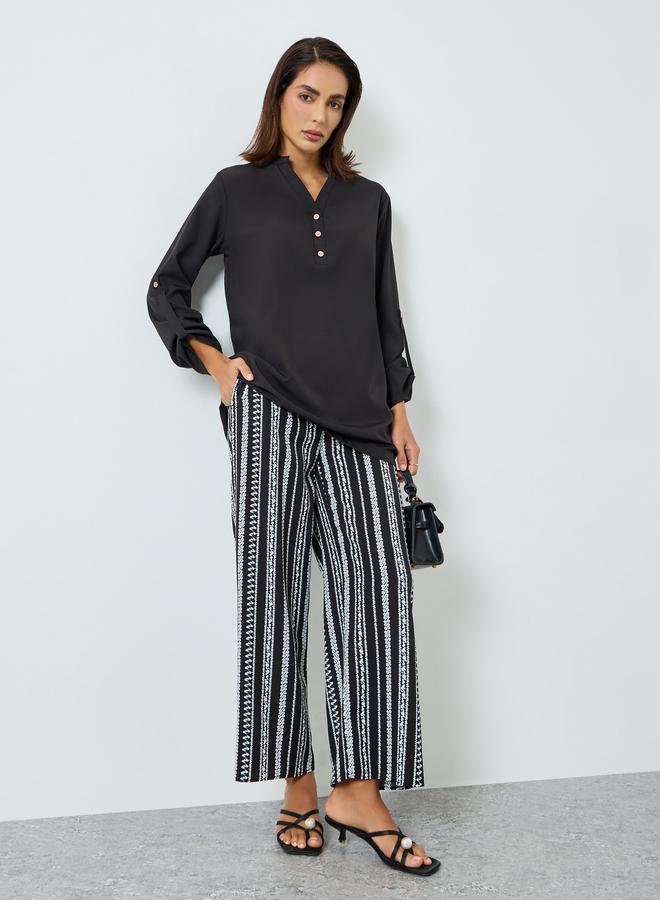 Take Two Women Black Solid Top and Striped Pants Co-Ords - Image 1